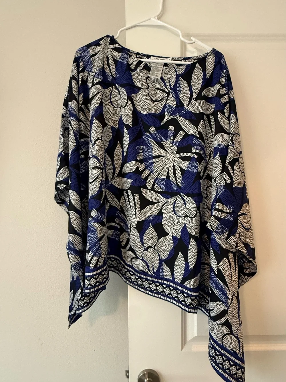 Chico's Blue and White Floral Poncho - Picture 7 of 8
